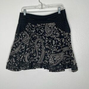 ARTKA Black Gray Embroidered Cotton Full Skater Mini Skirt Size XL / Medium